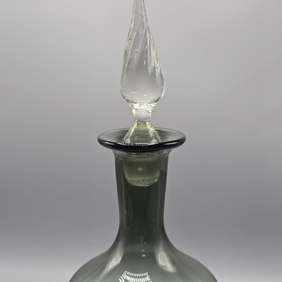 Vintage Empoli Italian Smoke Grey Decanter & Cordial Glasses Set 5 Twisted Foot - Picture 11 of 16